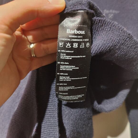 Barbour Men's Sz L Navy Blue Pullover Sweater V Neckline 100% Lambswool - Picture 6 of 8